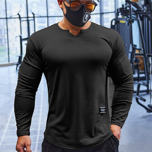 Lutielang sports long-sleeved fitness clothes T-shirt bottoming shirt men's elastic quick-drying muscle training running top gray XL