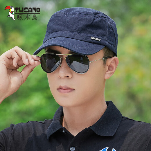 Woodpecker Hat Summer Men's Sun Shade Flat Top Hat Sun Protection Dad Casual Trend Versatile Sun Hat Peaked Hat Navy Blue Size Adjustable (52-64cm)