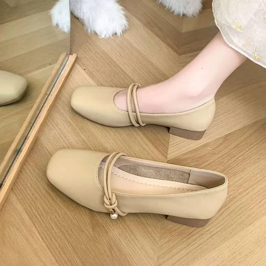 
Yupinjia Mary Zhen single shoes women's skirt small leather shoes one-foot Doudou women's shoes 2025 new flat grandma shoes apricot color 37