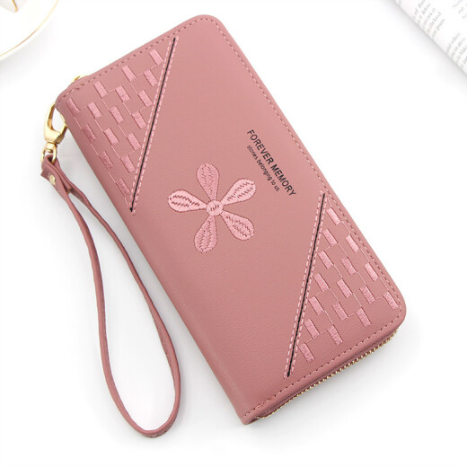 YOOOURTHING Wallet Long Korean Style Embroidered Fashion Zipper Bag Multi-Card Slot Clutch Women's Wallet 19 Rose Red