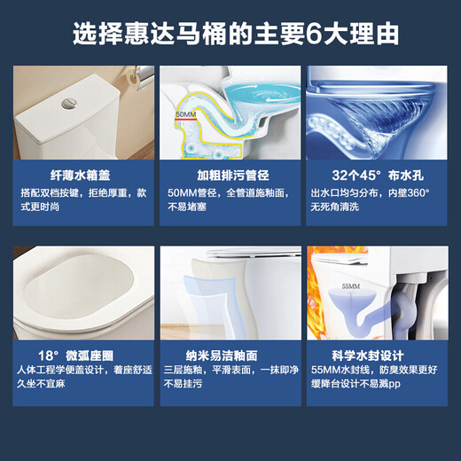 惠达（HUIDA） 卫浴马桶大冲力坐便器家用快拆盖板坐厕连体式马桶6218 HDC6218核对好坑距 400坑距