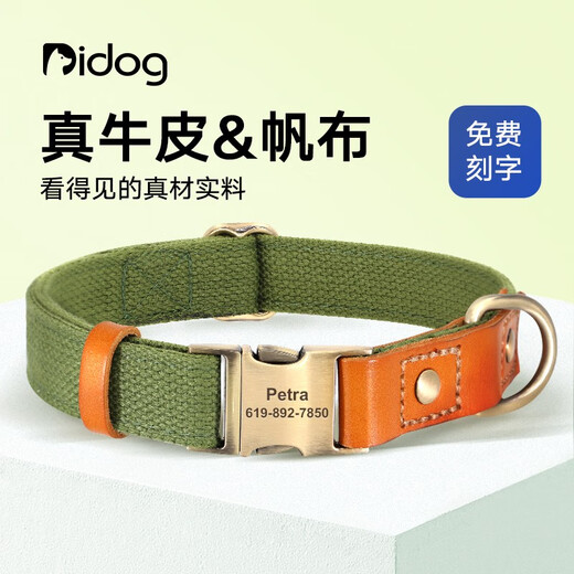 DidogPet dog collar engraved anti-lost traction rope medium and large dog collar golden retriever corgi labrador small dog collar Morandi green please leave a message or note for engraving M size recommended 18-40 Jin Jin equals 0.5 kg