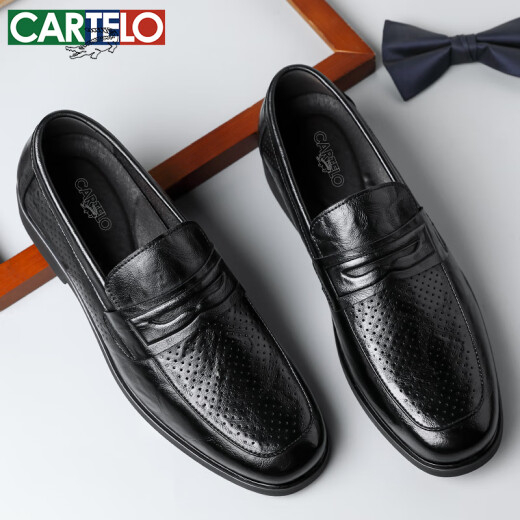
CARTELO men's leather shoes summer breathable business casual shoes loafers one-foot hollow leather shoes men 9934 black 43