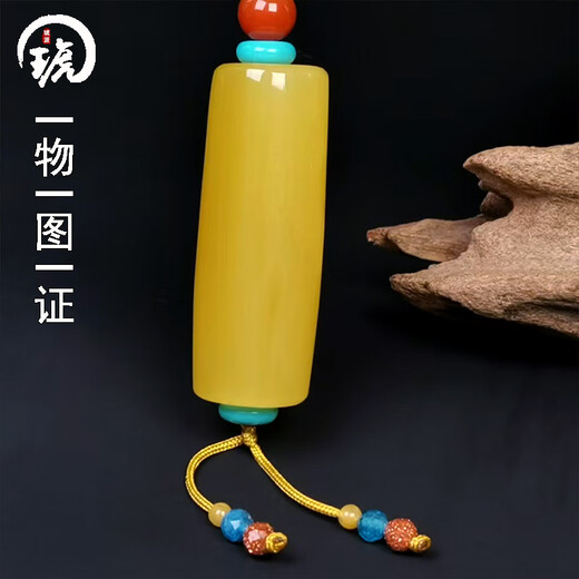 Amber School, one thing, one picture, one certificate, beeswax pendant, bucket beads, natural amber, men's and women's sweater chain, Russian material, chicken fat yellow, beeswax 4.8g, 13*35mm