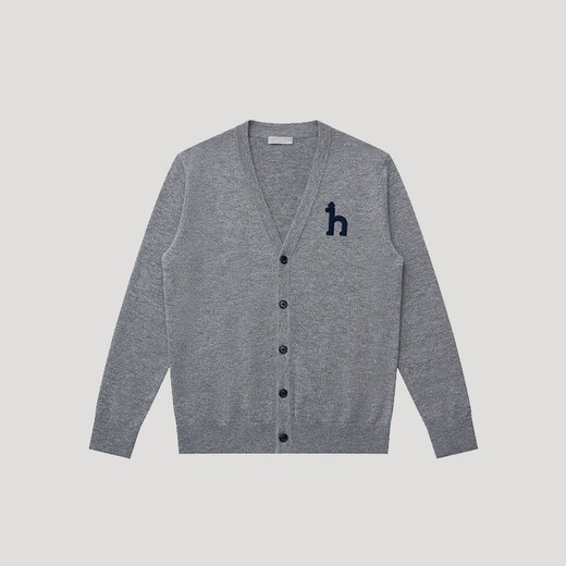 HAZZYS Men's Autumn and Winter Wool Sweater Solid Color Sweater Thin Wool Cardigan Men's ABYZD0BDF51 Gray GE XL (180/100A 50)