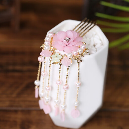 Wanbaozi Hanfu headwear, ancient style hair comb, super fairy flower tassels, women's hair wig set, hairpin, ancient costume hair crown