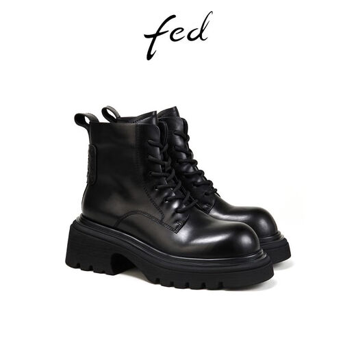 Fed echte Leder-Martin-Stiefel für Frauen im Winter Neue Frauenstiefel dicke Absatzstiefel Black Motorrad Stiefel für Frauen D1105-YA930 Black 34