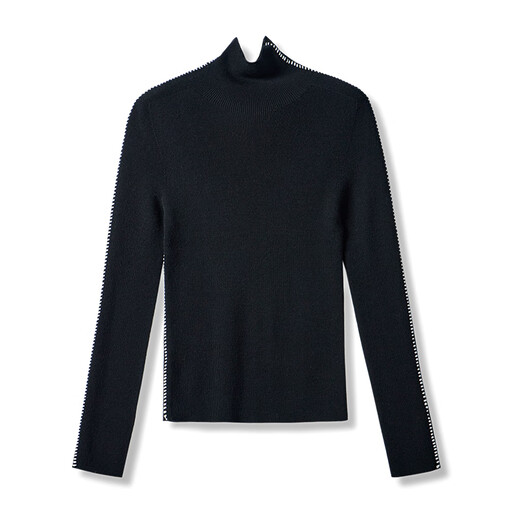 Yunshang Life [vinyl base shirt] 100% wool seamless integrated slim sweater top 2024 winter Z9926 black 48 3-strand 100% wool M