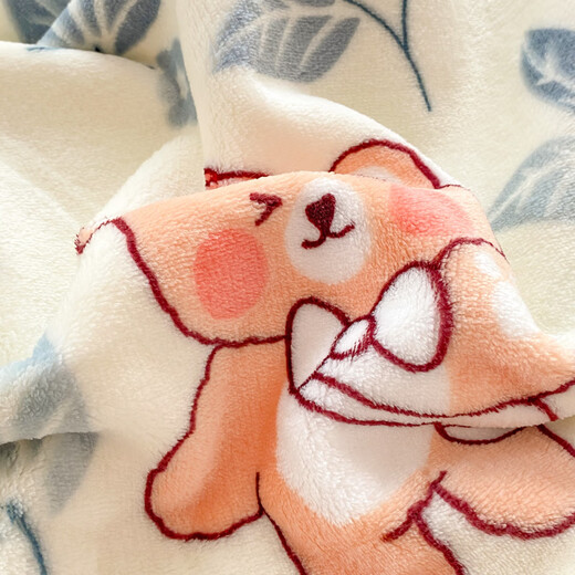Red Bean Blanket Thick Autumn and Winter Single Bed Office Sofa Plush Single Blanket Milk Velvet Nap Blanket Plus Velvet Blanket Pad Blue Leaf Bear Double-sided Velvet/Treadable and Coverable 70*100cm Single Baby Blanket