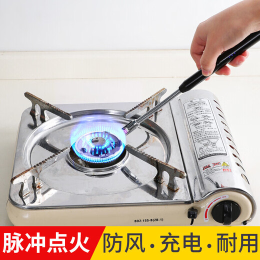 Iron helper rechargeable gas stove pulse igniter universal ignition gun kitchen gas lighter long handle windproof ice blue - rechargeable windproof long handle with USB