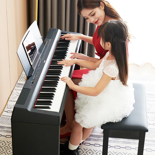 Yamaha Electric Piano P125AB Intelligentes elektronisches Klavier 88 Key Hammer Tragbarer Eingang für erwachsene Anfänger P115 Upgrade P125AB Black + Custom Wooden Rack Drei Schritt