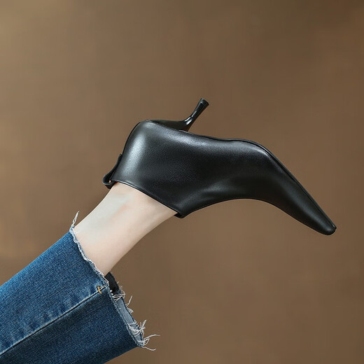 Asacho Spring and Automne New Women's Both Boots Cow Hide pointu pointu à talons minces Bottes nues hautes Bottes à talons hauts Bottes de la mode Fashion Boots Slim Boots Single Boots Black 34