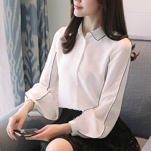 Single honey long-sleeved shirt women's 2020 new autumn Korean style loose age-reducing chiffon shirt slimming bottoming top for women white please take the correct size