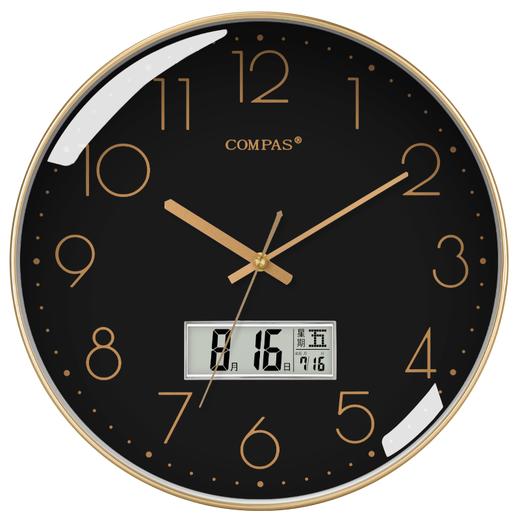 
Compas wall clock radio clock 2025 living room watches stylish simple calendar office examination room school automatic timing flash gold 14-inch 6219 radio clock (diameter 35 cm)