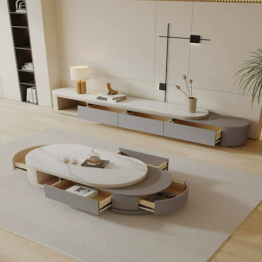 
Dice coffee table TV cabinet light luxury modern cream style living room household small apartment rock table tea table TV cabinet combination telescopic TV cabinet