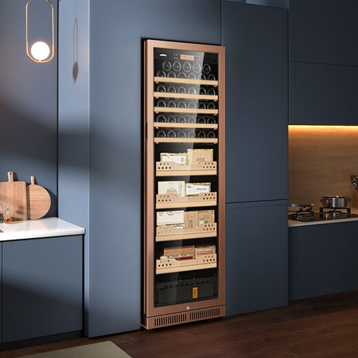 JUSTOWN stainless steel rose gold red wine and cigar integrated cabinet wine cabinet cigar cabinet refrigerated cabinet cigar and wine cabinet humidity adjustable true air cooling 1.80 meters + rose gold + humidity control + 4 trays + fully equipped
