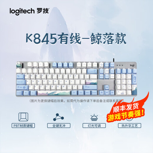 罗技（Logitech）K845机械键盘 游戏键盘 办公键盘有线全尺寸办公家用背光电竞吃鸡键盘 K845-青轴-鲸落