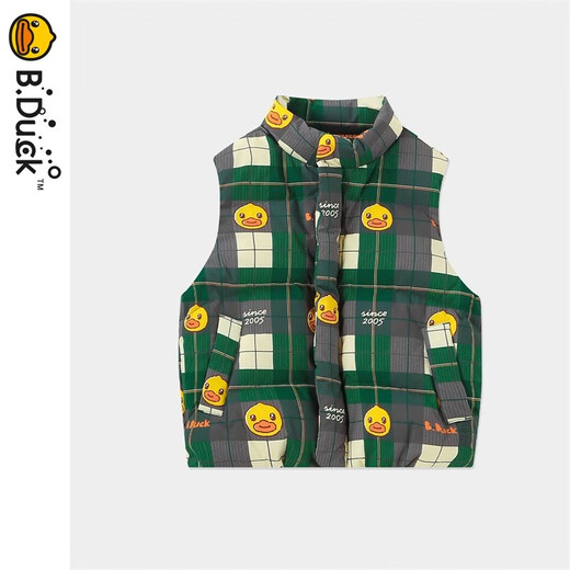 B.Duck little yellow duck children's clothing boys' down vest children's winter clothing new baby warm vest jacket dark green 90 cm