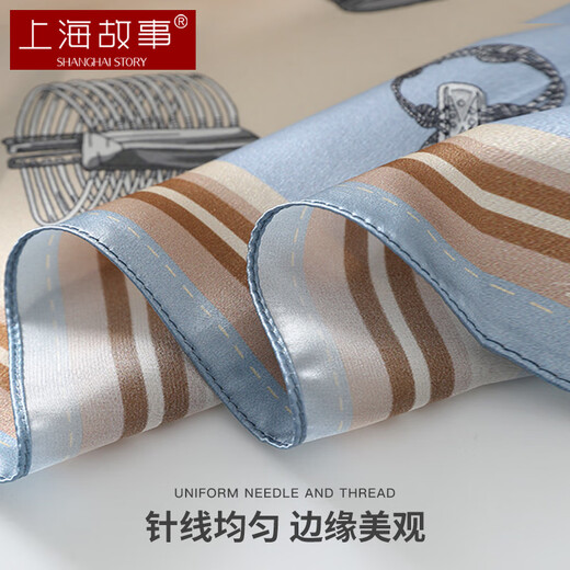 Shanghai Story Silk Square Scarf Silk Scarf Women's 100% Mulberry Silk Scarf Gift Box Teacher's Day Gift Gift Painting Ring Blue
