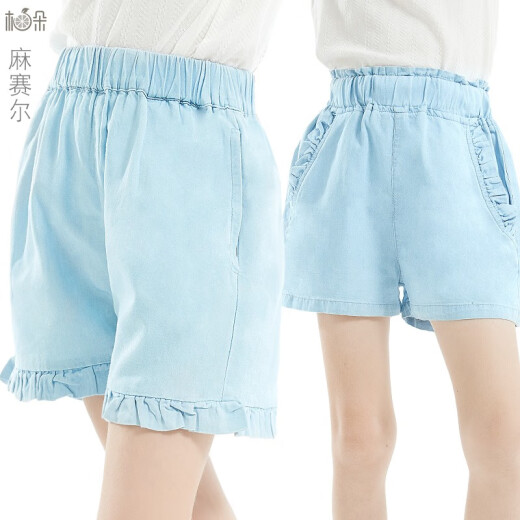 Girls shorts summer children's jeans thin outer wear 2020 new loose Korean style style big children's pants light blue 3629150cm