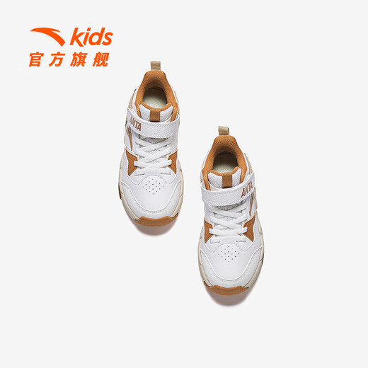 
Anta children's sneakers for men and women's children's shoes 2025 spring and summer new Velcro high-top wear-resistant scale basketball shoes Snowflake white/latte khaki/tangle brown 9901-2 30