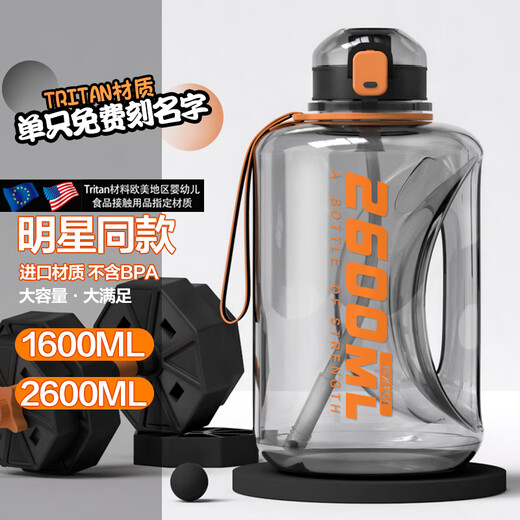 Fuguang (FUGUANG) Fuguang Tritan large-capacity water cup for men and women, sports and fitness water bottle, high temperature resistant daily bucket cup, Tritan material-2600ml-cool black