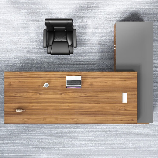 Grid wood boss desk executive desk office desk and chair combination simple modern president desk manager desk supervisor desk fashionable computer desk walnut color left cabinet 2.6*0.9 meters boss table + boss chair