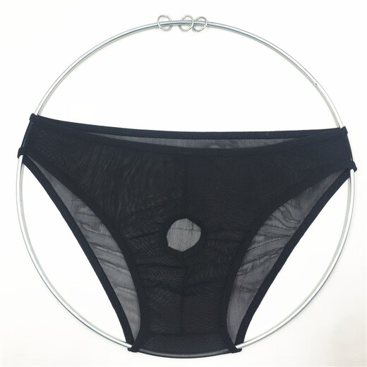 Private Shang Men's briefs with large elastic loopholes, sexy and tempting transparent underwear, breathable and comfortable hole-in T-pants thong, one size fits all, 170Jin, Jin is equal to 0.5kg, inside, black