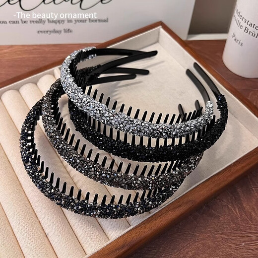 Wanyao black toothed anti-slip hairband for women, special hairpin for face wash, women's 2025 new wash pressure hair binding headband, black broken diamond headband