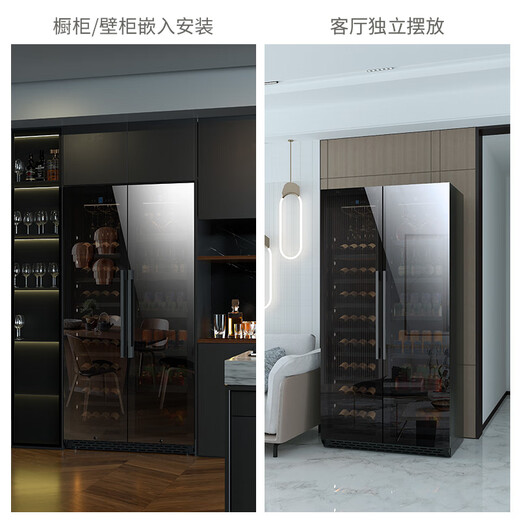 BAIKAILUN double-door double-temperature red wine cabinet mirror glass double-door constant temperature wine cabinet embedded home living room refrigerator moisturizing large-capacity office tea liquor beverage display cabinet 1.78 meters | dual-temperature mirror | red wine ice bar style 58 bottles thin style