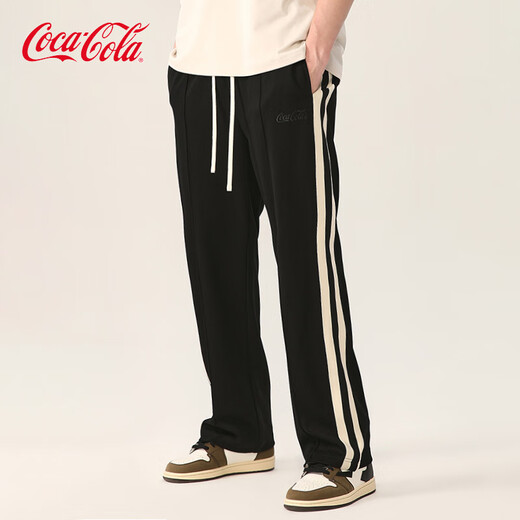 Coca-Cola Casual Pants Men's and Women's Summer Striped Loose Straight Sports Pants Black 2XL (170-190Jin Jin equals 0.5kg)