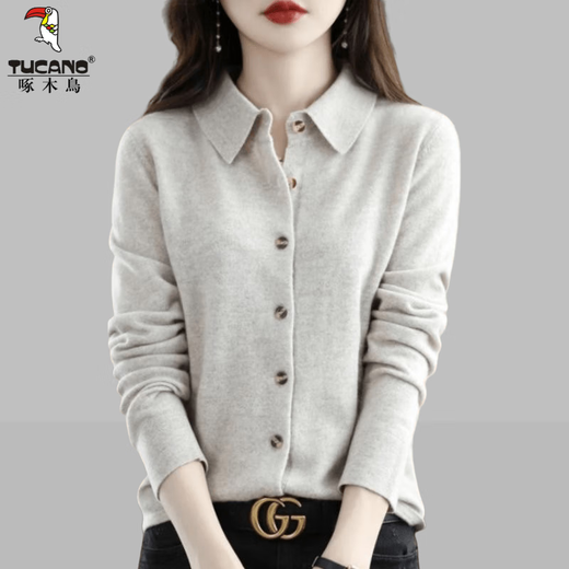 Woodpecker Velvet Shirt Women's Autumn and Winter New Middle-aged Mother's Clothes Fashionable Loose Slim Polo Collar Long Sleeve Bottoming Top Milk Camel Color XL Recommended 100-115 Jin Jin equals 0.5 kg
