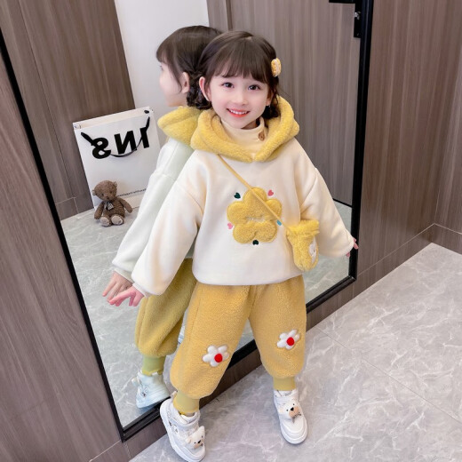 Koala Legend Children's Clothing Girls Winter Clothing Set 2022 New Little Girls Winter Casual Warm Velvet Thickened Sweater Two-piece Set Western Style Baby Girl Clothes Red Velvet Two-piece Set (Top + Pants) 100 Sizes (Recommended Height 90-100cm)