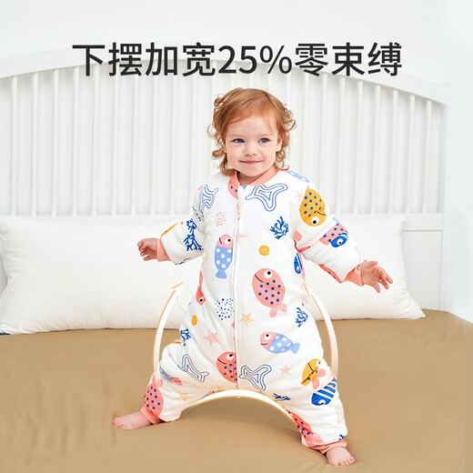 Colorful Dr. Baby Split Leg Sleeping Bag Autumn and Winter Pure Cotton Children's Anti-Kick Quilt Thick Removable Sleeves Long Sleeves Baby Prevents Colds Happy Little Fish-240G Autumn and Winter Thickened Version XL Code