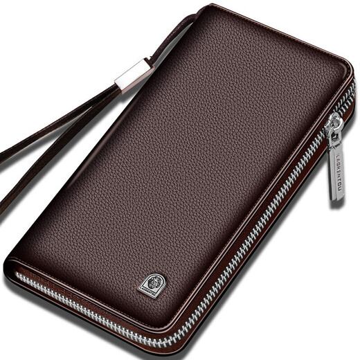 Old man's head wallet men's long leather wallet retro cowhide zipper wallet large capacity multi-card card bag clutch JD821LH010L1B12 brown