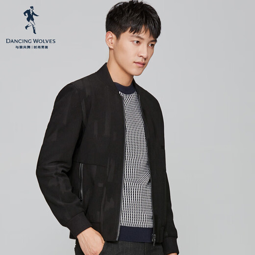 Dancing with the wolf DANCING WOLVES Autumn and Winter Jacket Men's Slim Dark Pattern Men's Jacket Jacket 001 Black 175/92A