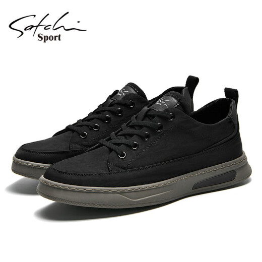 Shachi Herrenschuhe Sommer Neue Brettschuhe Herrenschuhe Fashion Canvas Schuhe täglich Schnüre-up Soft Sohle Schuhe Männer Schwarz 43 (265 mm) Lederschuhgröße