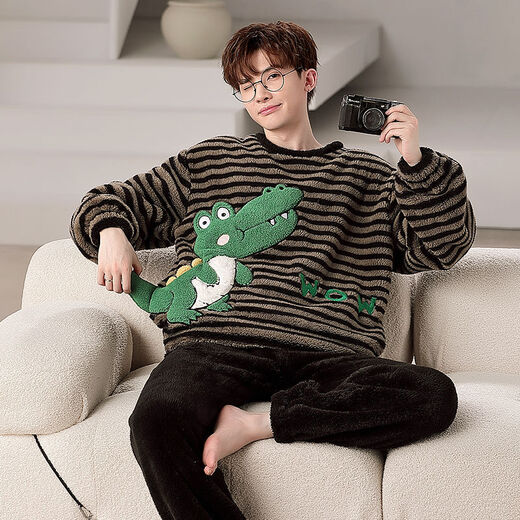 Tikade men's pajamas in autumn and winter, coral velvet thickened plus velvet fat man fat plus large size loose 300 Jin [Jin equals 0.5 kg] Set [Jacquard thickened version] 6227 4XL large version [195 Jin [Jin equals 0.5 kg]-225 Jin [Jin equals 0.5 kg]]