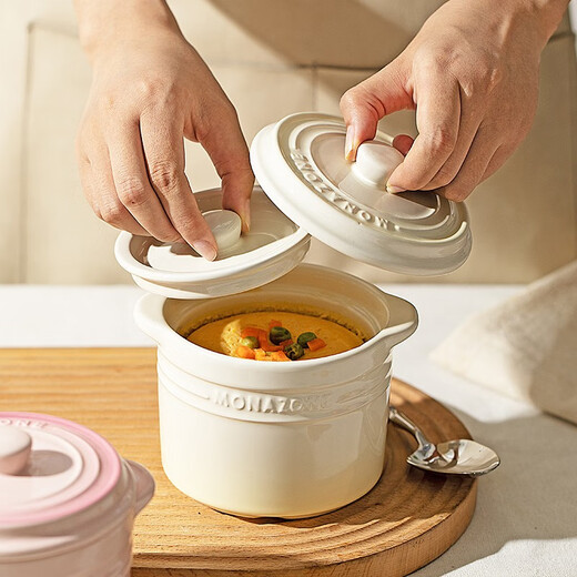 Modern housewife MONAZONE ceramic stew pot with lid and water-proof household roasted pear pot, bird's nest steaming pot, stew pot, small soup cup, gradient stew pot, elegant white 750ml