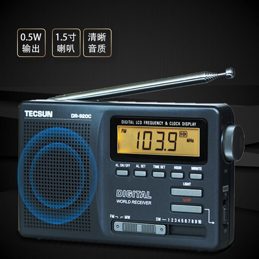 Tecsun DR-920C portable radio, full-band digital display for the elderly, clock control, CET-4 and CET-6, iron gray + 4 rechargeable batteries + battery charger