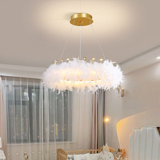 
Bedroom lamp French feather chandelier light luxury girl princess room lamp art store internet celebrity Zhongshan lamp 9272 chandelier white 35cm three-color light