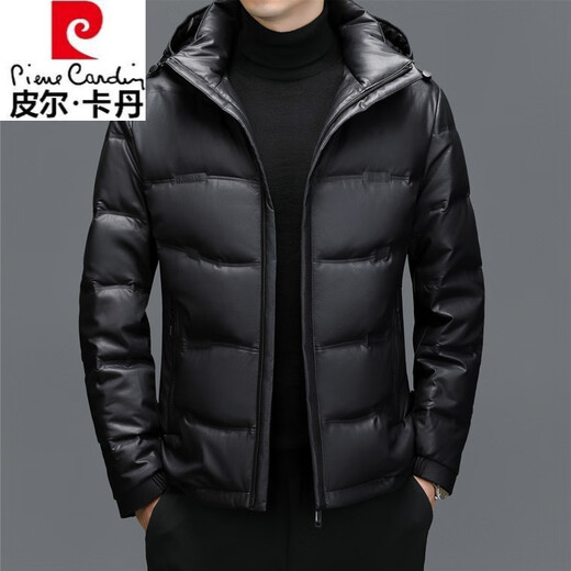 Pierre Cardin NEU National Standard Down Jacke Herren Schaffell Ständer Kragen Lederjacke Dad Winter im mittleren Alter warm und dünner Mantel Schwarz 6627 Modelle 185/2xl
