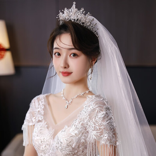 Dijing Crown Certificate Bridal Veil Fashion Hair Accessories Internet Celebrity Wedding Registration Photography Banquet Birthday Gift for Wife Crown Korean Veil F494 Crown + Veil