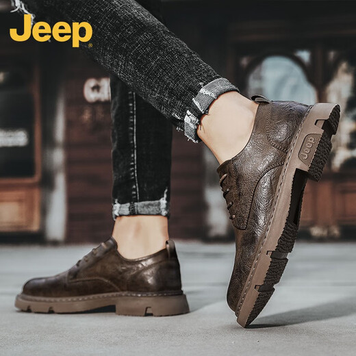 Jeep men's shoes 2025 winter plus velvet warm business casual shoes men's versatile formal small leather shoes men khaki 41