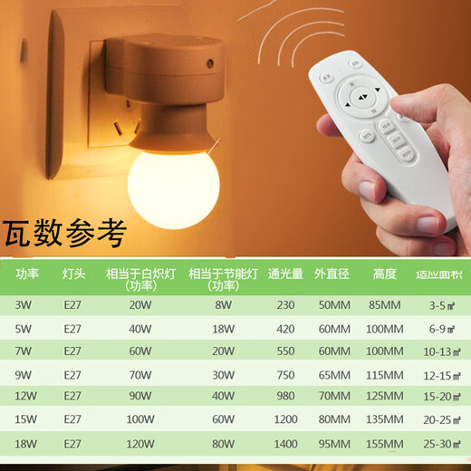 E27 smart wireless remote control lamp holder lamp holder converter direct plug socket with plug switch screw wall lamp variable light control bulb lamp bedroom bedside night light dimmable remote control lamp holder set + 15w white light bulb + follow the purchase to get a battery E27 screw
