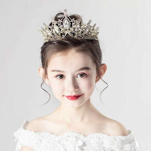 小咔衣浓儿童皇冠头饰公主女童王冠水晶发箍金色冰雪奇缘女孩生日装饰六一活动服装演出服配饰 10#688金色皇冠
