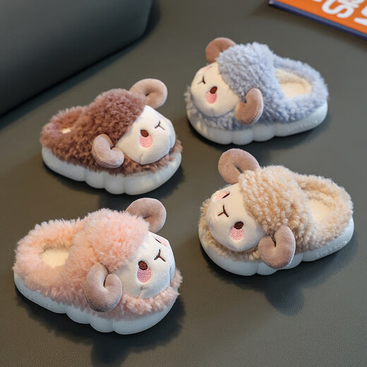 Children's cotton slippers for boys and girls, infants and toddlers, indoor home baby non-slip furry bag and cotton shoes for autumn and winter, dark coffee (heel, size 26-27 (inner length 16.5CM, suitable for 2-3 years old)