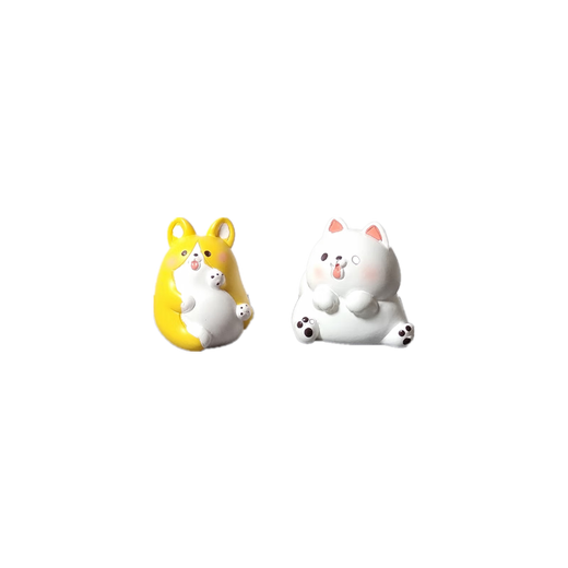 Xmsj niedliche Mikrolandschaft Desktop kleine Ornamente Mini Tiermodell Futter und Spielpuppe Cartoon Bastelharz Dekoration Nr. 5 Sitting Tiger + Nr. 6 Little White Kaninbit + Traaceless Sticker)