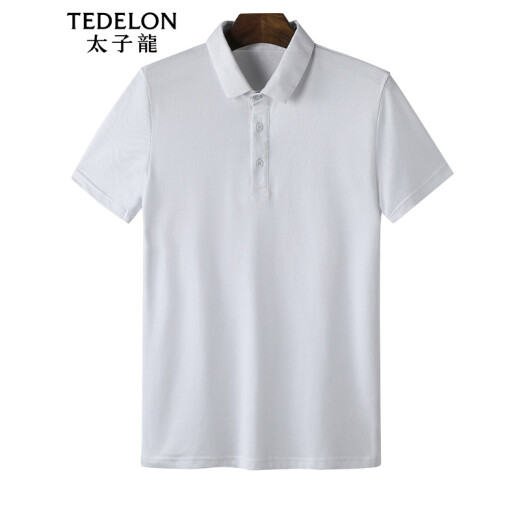 TEDELON POLO shirt men's lapel single-breasted solid color cotton men's slim short-sleeved T-shirt casual top T02202 white XL