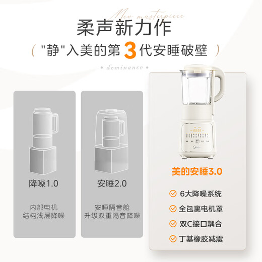 Midea Wall Breaker without Cover for Sleeping 1.75L Household Large Capacity Soybean Milk Maker Silent Light Bass Noise Reduction Multifunctional Fully Automatic No-cook Grain Juicer Ceramic Non-stick One-Push Clean MJ-PB10S36